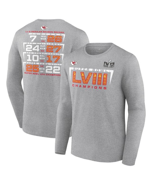 Mens Fanatics Heather Charcoal Kansas City Chiefs Super Bowl Lviii Champions Counting Points Score Long Sleeve T-shirt Product Image