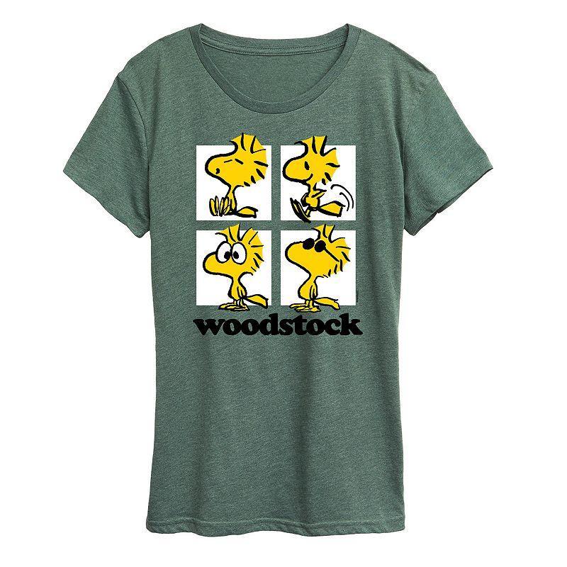 Womens Peanuts Woodstock Grid Graphic Tee Grey Green Product Image