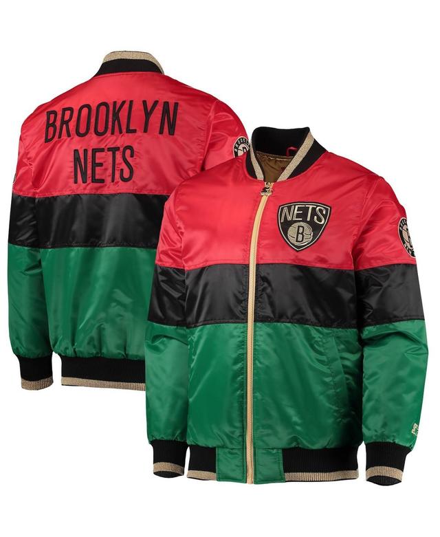 Mens Starter Red and Black and Green Brooklyn Nets Black History Month Nba 75th Anniversary Full-Zip Jacket - Red, Black Product Image