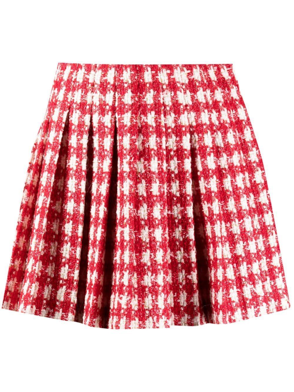 Pleated Houndstooth Bouclé Mini Skirt In Mixed Colours Product Image