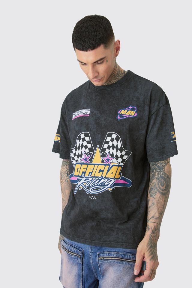 Tall Oversized Overdye Moto Graphic T-shirt | boohooMAN USA Product Image