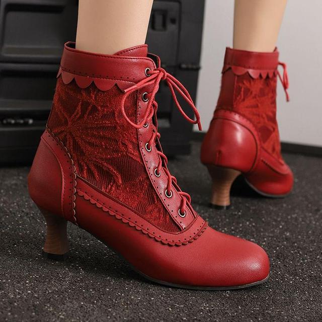 Low Heel Faux Leather Lace-Up Short Boots Product Image