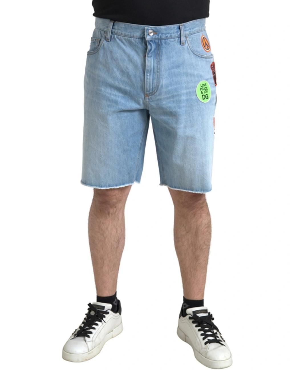 Light Blue Cotton Men Bermuda Denim Shorts Product Image