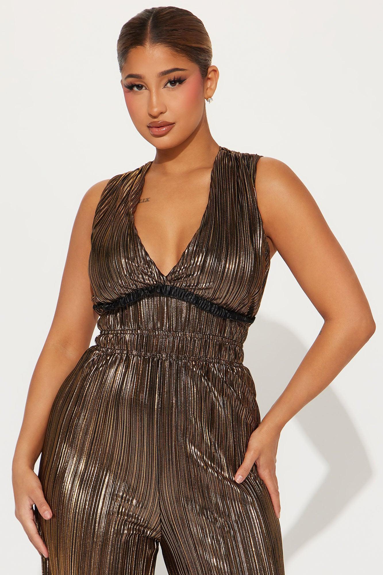 Cassidee Plisse Jumpsuit  - Black/Gold Product Image