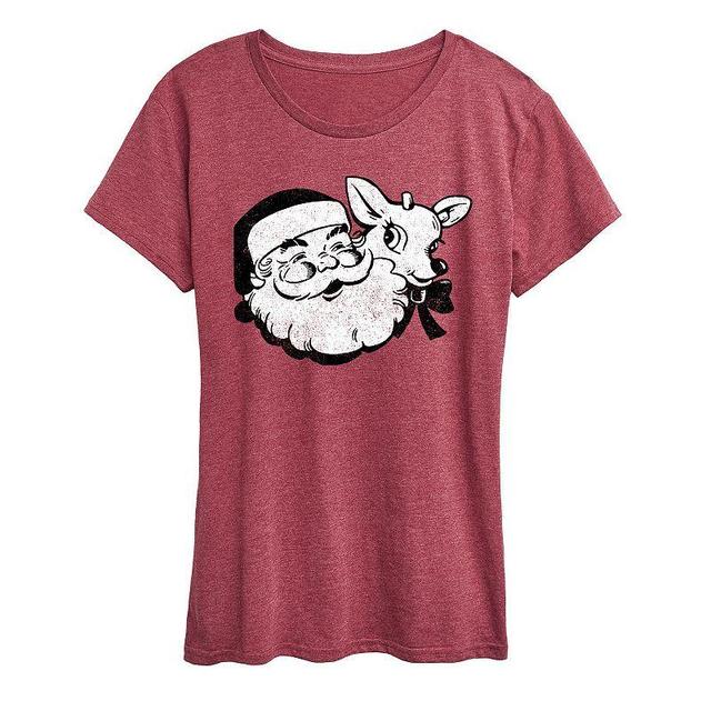 Womens Santa And Reindeer Graphic Tee, Girls Grey Green Product Image