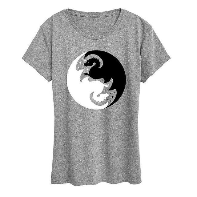 Womens Yin Yang Dragons Graphic Tee Grey Gray Product Image