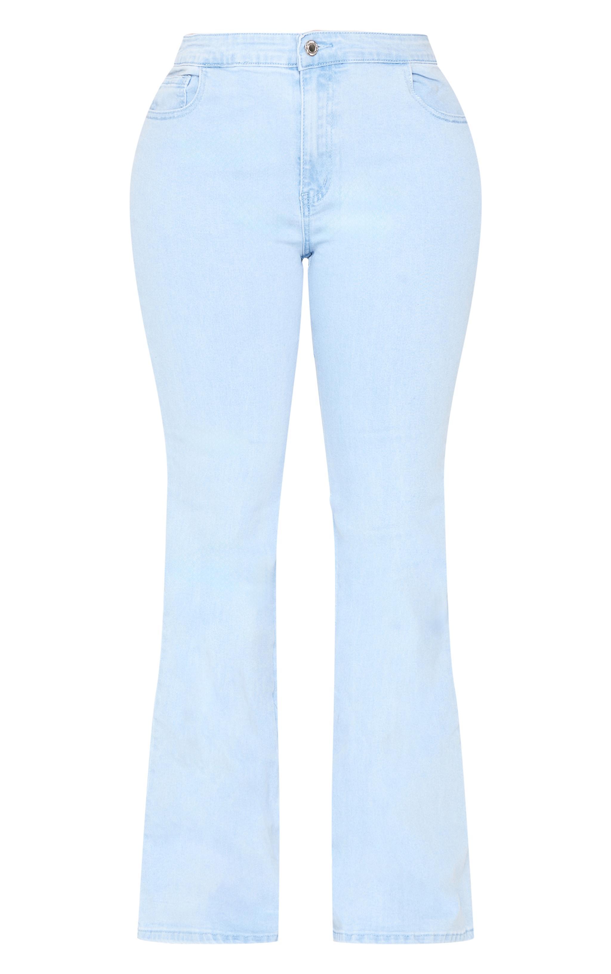 Shape Light Blue Wash Denim Lace Up Front Flare Jeans Product Image