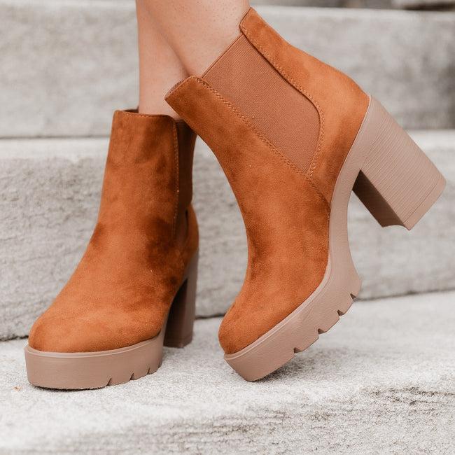 Barbara Camel Suede Platform Booties FINAL SALE product image