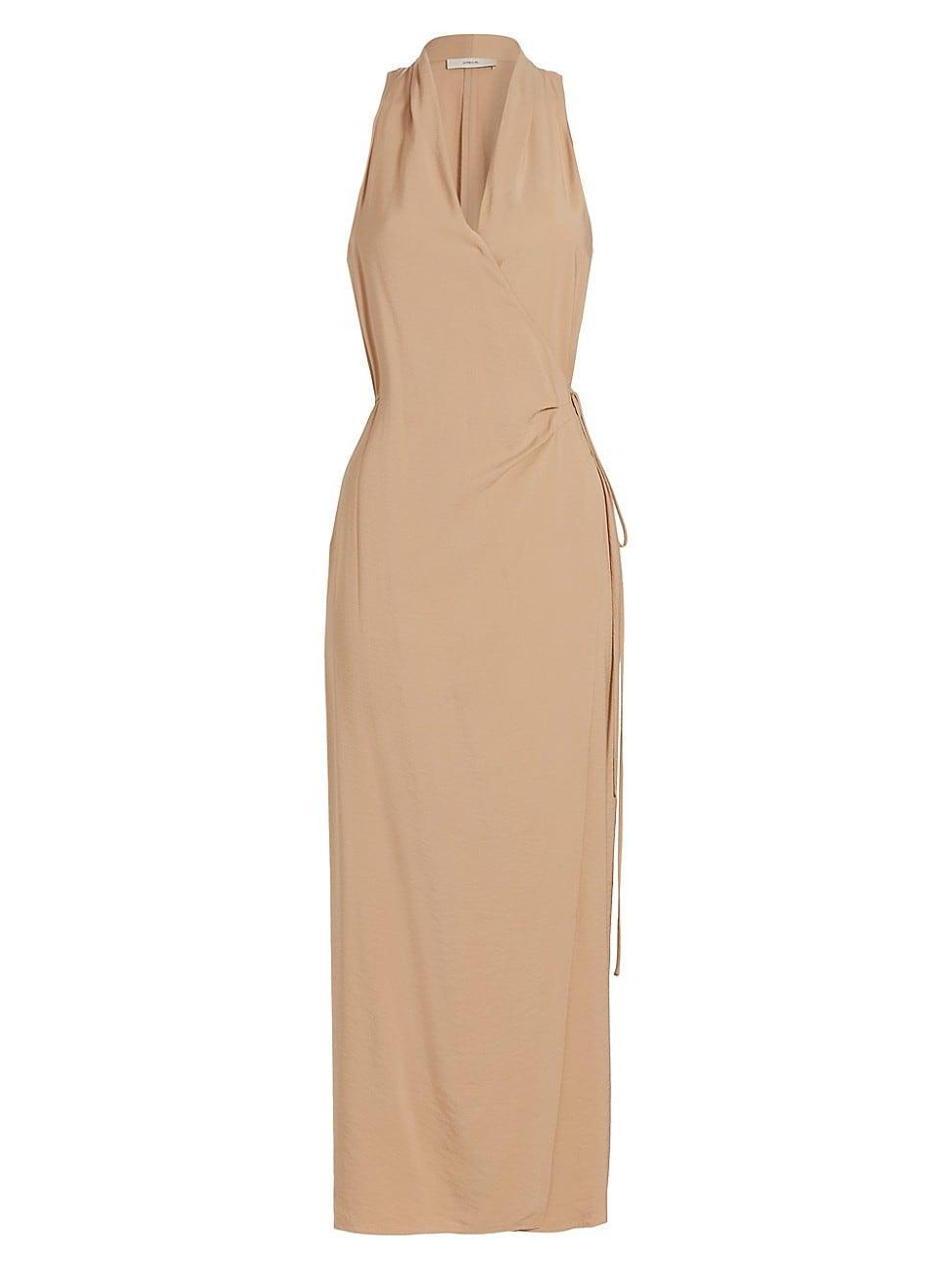 Womens Draped V-Neck Wrap Midi-Dress Product Image