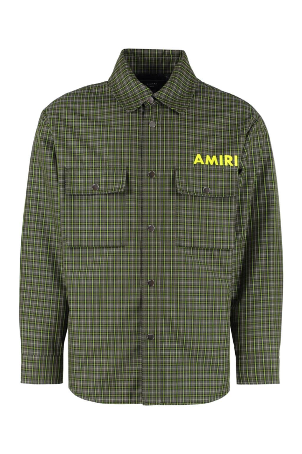 Green Logo Print Check Shirt Jacket In Sage Product Image