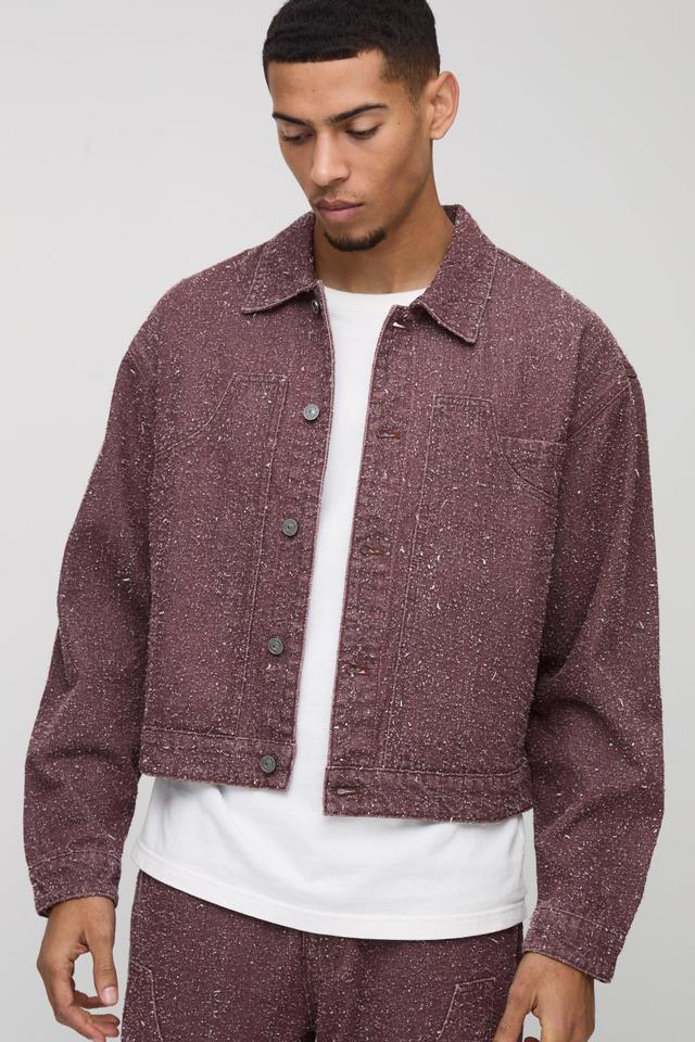 Boxy Textured Carpenter Denim Jacket | boohooMAN USA Product Image