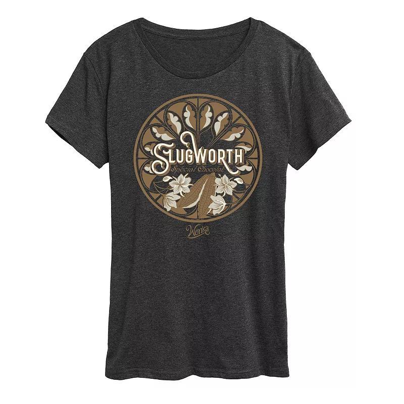 Womens Wonka Shop Logo Slugworth Graphic Tee, Girls Heather Grey Product Image