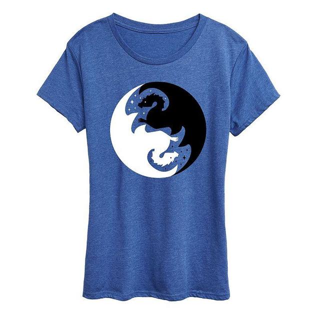 Womens Yin Yang Dragons Graphic Tee Grey Royal Blue Product Image