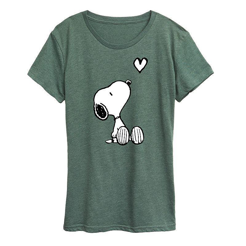 Womens Peanuts White Snoopy Heart Graphic Tee, Girls Grey Blue Product Image