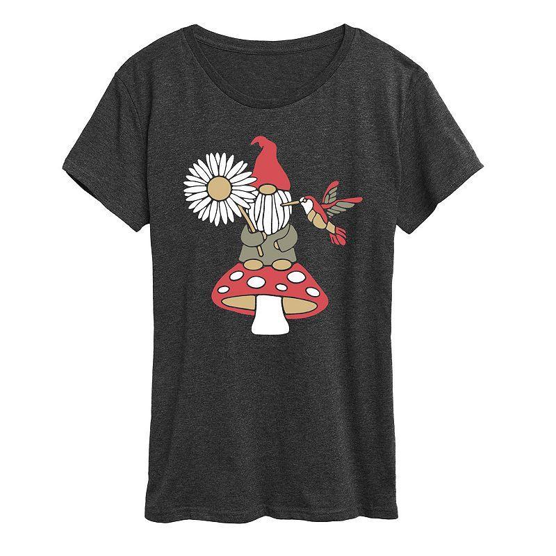 Womens Mushroom Gnome Graphic Tee Heather Grey Product Image