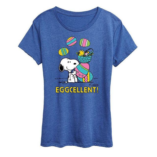 Womens Peanuts Snoopy & Woodstock Eggcellent Graphic Tee Grey Royal Blue Product Image