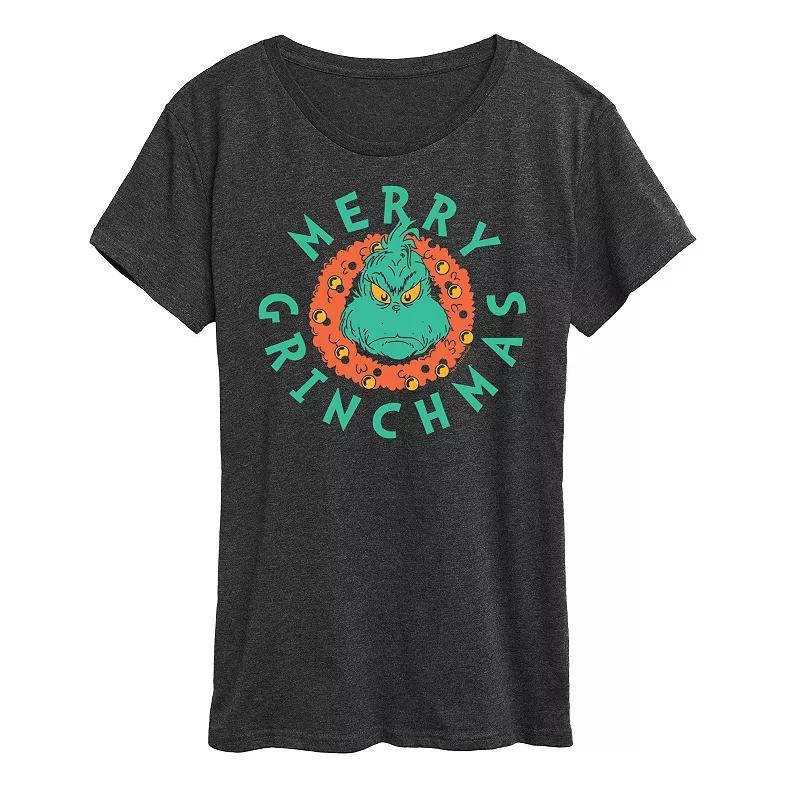 Womens Dr. Seuss The Grinch Merry Grinchmas Graphic Tee, Girls Grey Heather Product Image