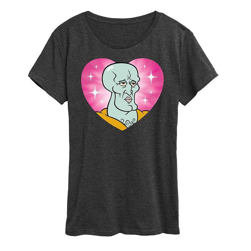 Womens Spongebob Squarepants Handsome Squidward Heart Graphic Tee Blue Product Image