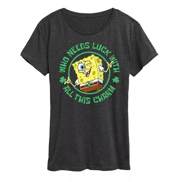 Womens SpongeBob SquarePants Who Needs Luck Graphic Tee Heather Grey Product Image