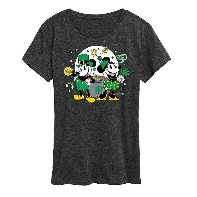 Disneys Mickey & Minnie Mouse Womens St. Patricks Pot Of Gold Graphic Tee Heather Grey Product Image