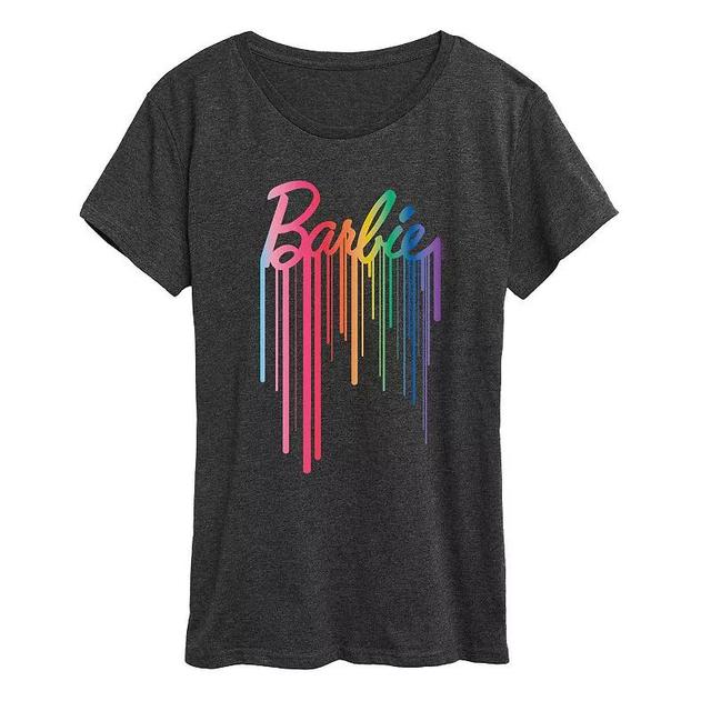 Womens Barbie Logo Rainbow Drip Graphic Tee, Girls Product Image