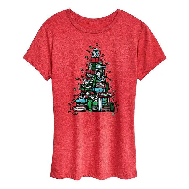 Womens Book Christmas Tree Graphic Tee, Girls Product Image