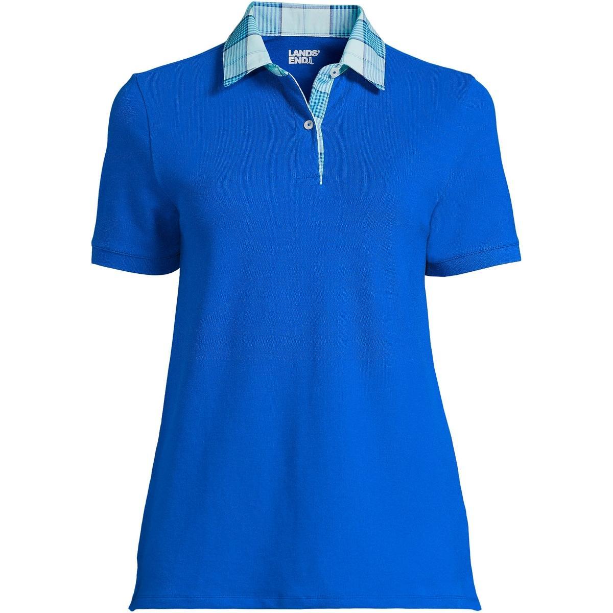 Petite Lands End Mesh Polo Shirt, Womens Blue Product Image