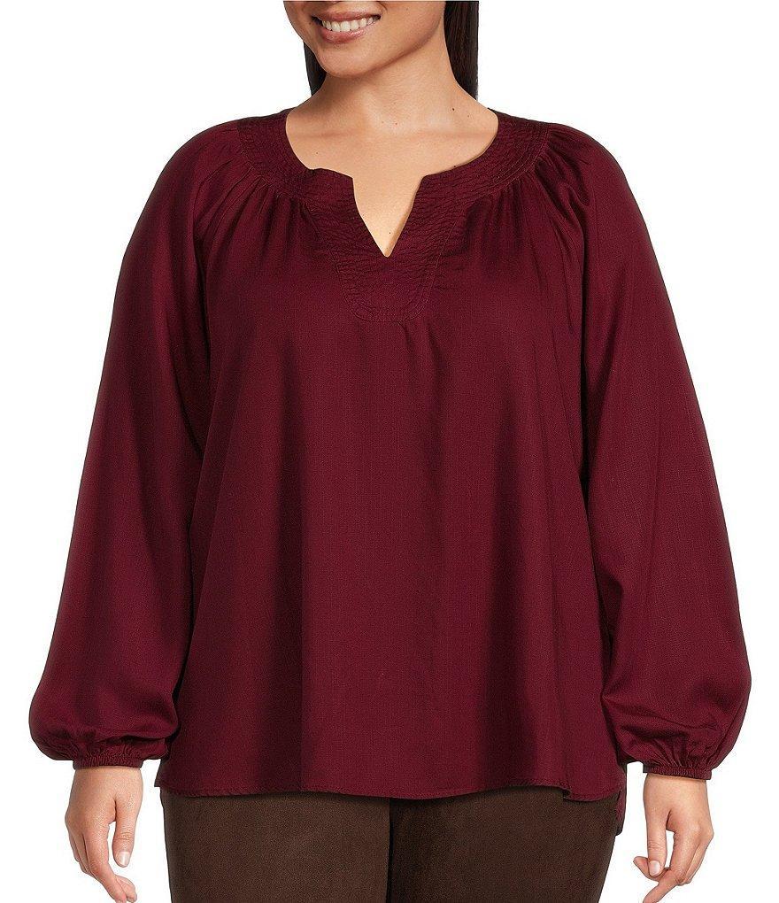 Westbound Plus Size Long Sleeve Split V-Neck Pullover Top Product Image