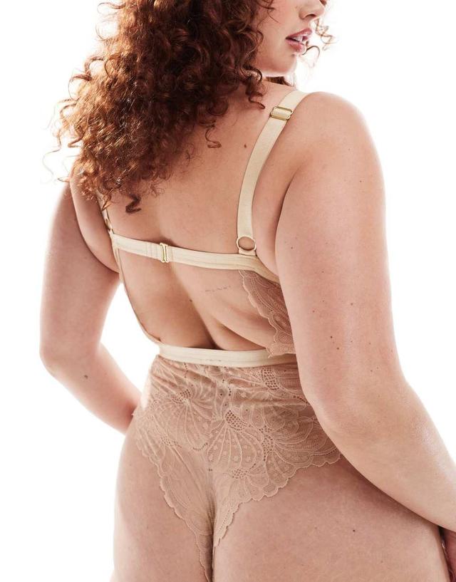 ASOS DESIGN Curve Sienna lace soft bodysuit in beige Product Image