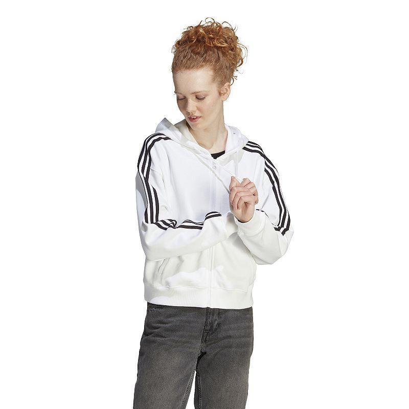 Womens adidas Essentials 3-Stripes French Terry Zip-Up Bomber Hoodie White Product Image