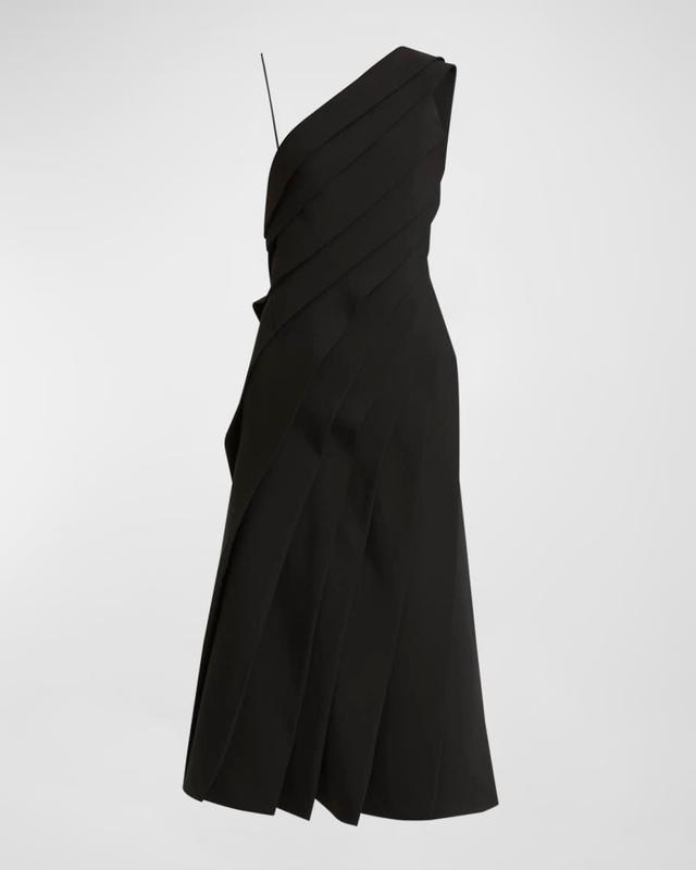 One-Shoulder Pleated Backless Midi Dress Product Image