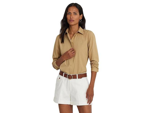 LAUREN Ralph Lauren Featherweight Cotton Shirt (Birch Tan) Women's Clothing Product Image