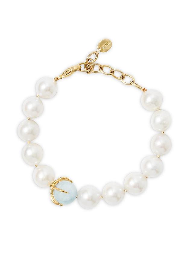 Womens 18K-Gold-Plated, Freshwater Pearl & Aquamarine Bracelet Product Image