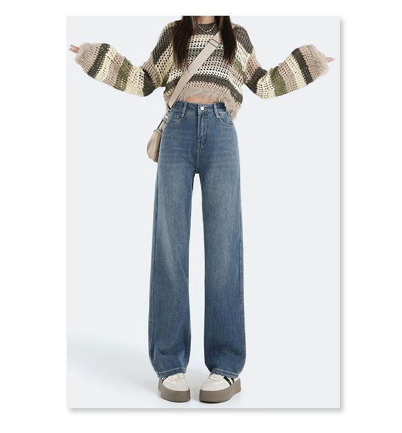 High Rise Washed Loose Fit Jeans Product Image