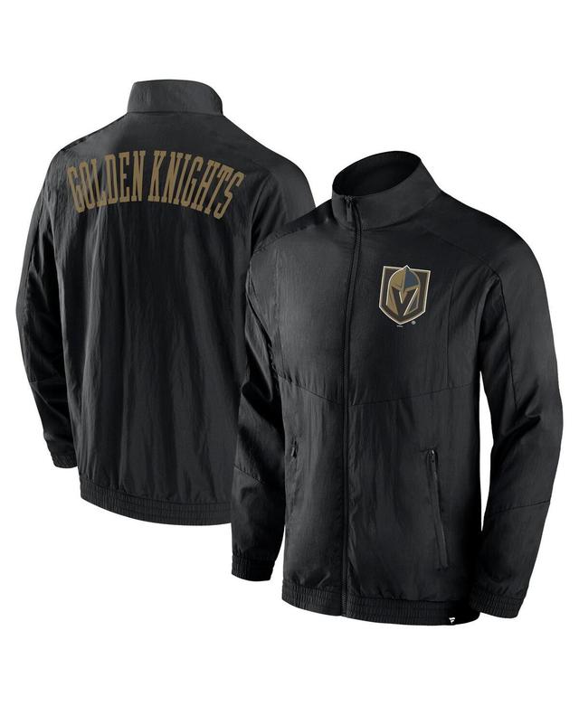 Mens Fanatics Black Vegas Golden Knights Step Up Crinkle Raglan Full-Zip Windbreaker Jacket Product Image