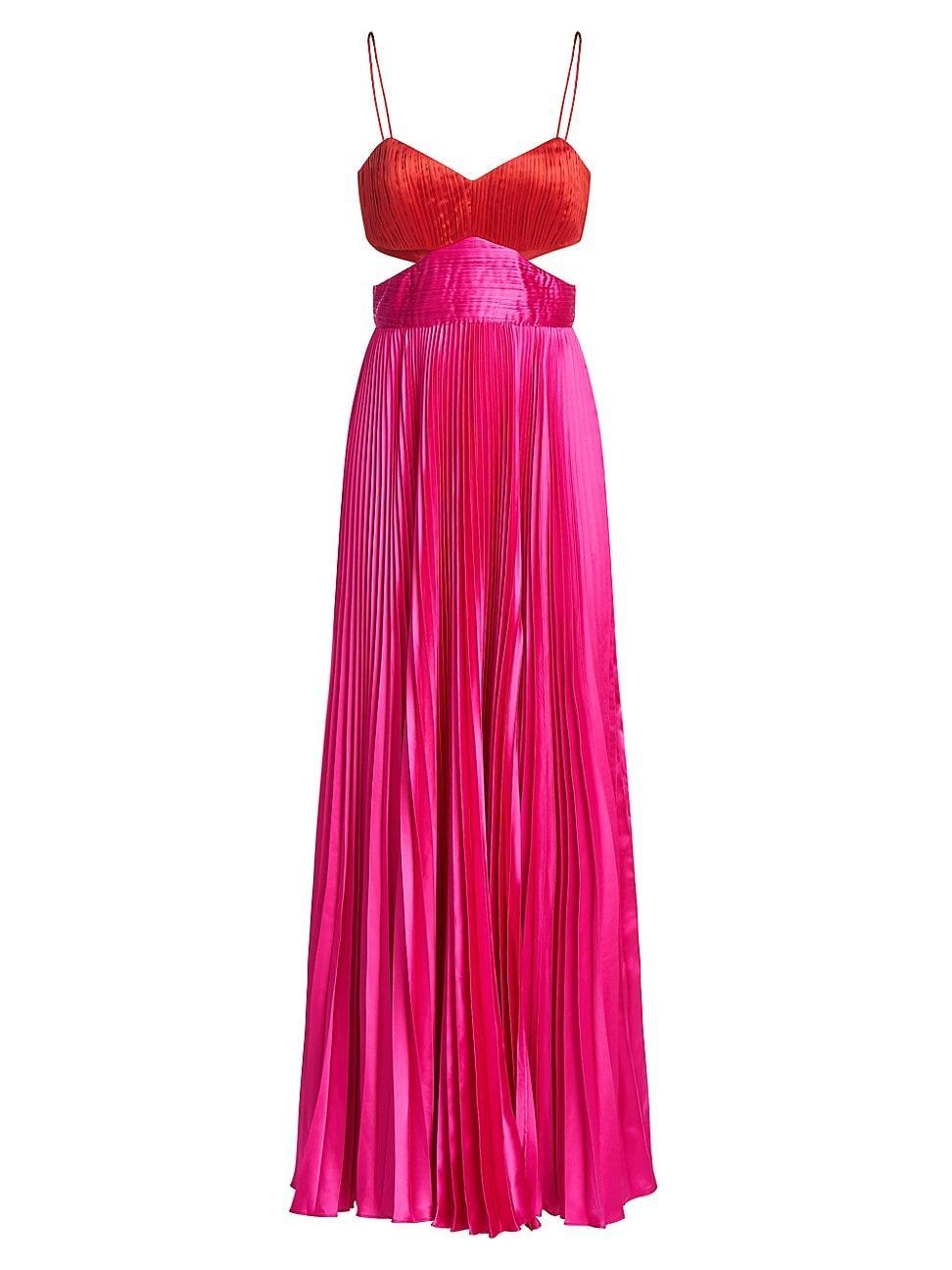 Womens Elodie Satin Colorblock Pleated Gown Product Image