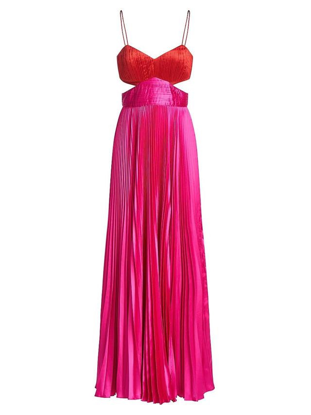 Womens Elodie Satin Colorblock Pleated Gown Product Image