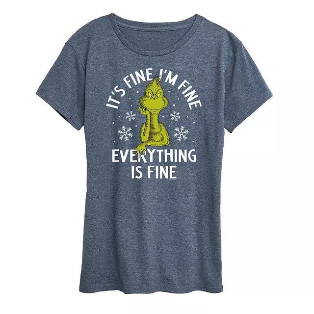 Womens Dr. Seuss Grinch Its Fine Im Fine Graphic Tee, Girls Grey Juniper Product Image