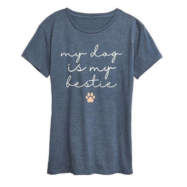 Womens My Dog Is My Bestie Graphic Tee, Girls Grey Blue Product Image