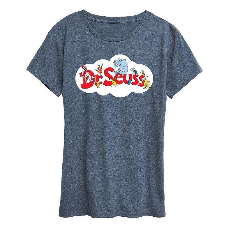 Womens Dr. Seuss Cloud Logo Graphic Tee Grey Royal Blue Product Image