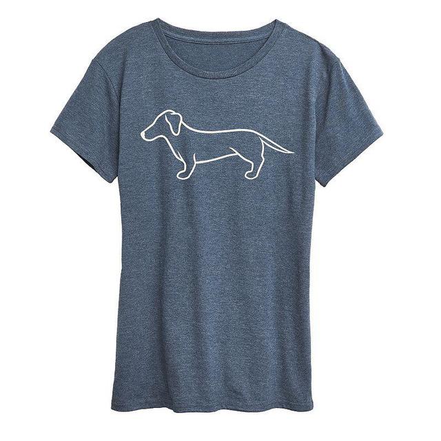 Womens Dachshund Line Drawing Graphic Tee, Girls Grey Blue Product Image