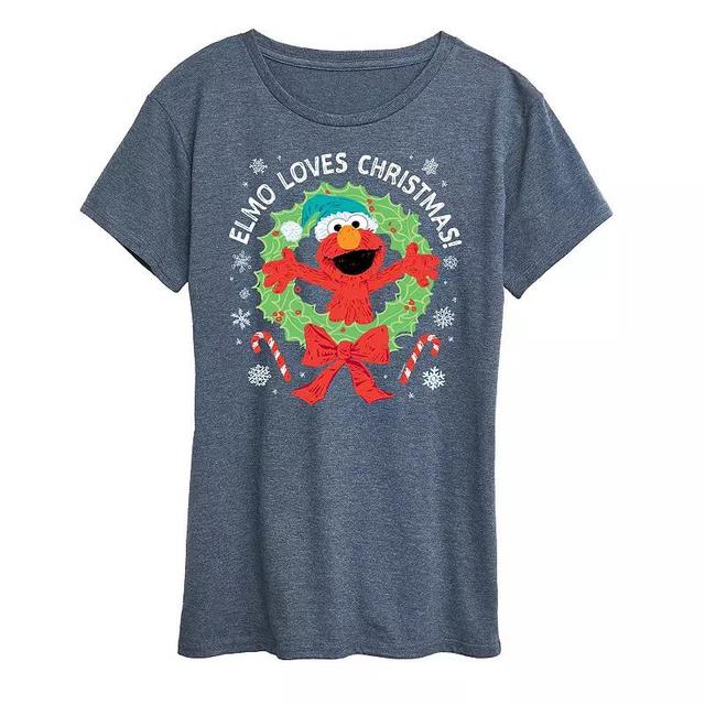 Womens Sesame Street Elmo Christmas Graphic Tee, Girls Heather Grey Product Image