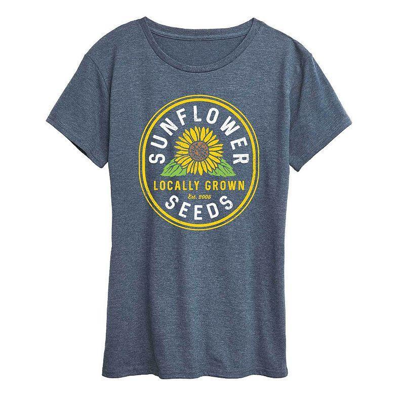 Womens Sunflower Seeds Graphic Tee, Girls Grey Blue Product Image