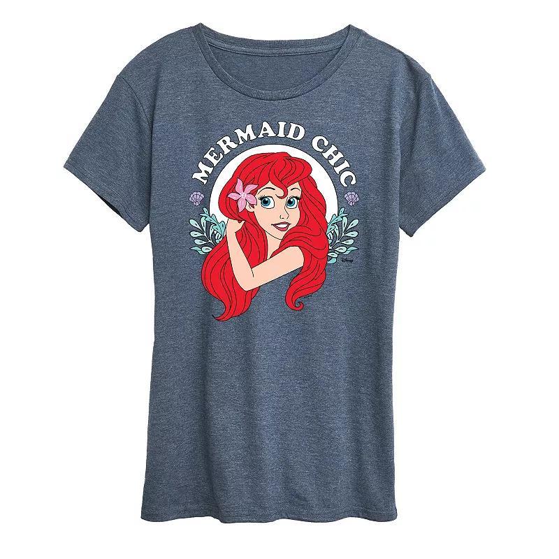 Disney Princess Ariel Womens Mermaid Chic Graphic Tee, Girls Grey Blue Product Image