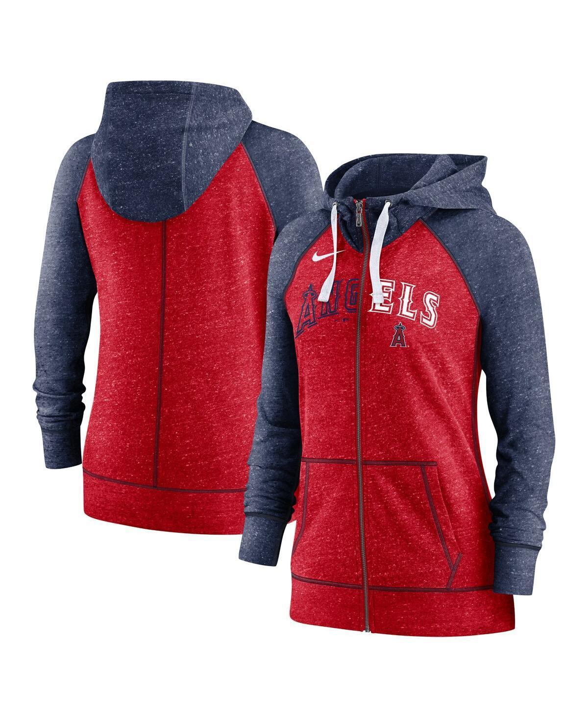 Womens Nike Heathered /Heathered Navy Los Angeles Angels Split Wordmark Gym Vintage Raglan Slub Full-Zip Hoodie Product Image