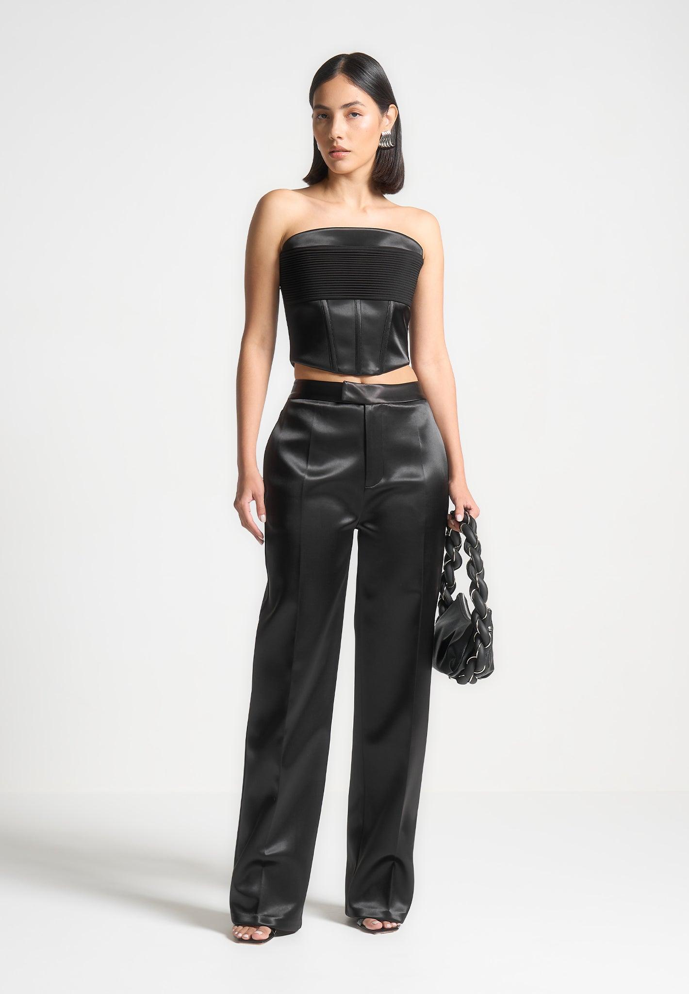 Satin Tailored Trousers - Black Female product image