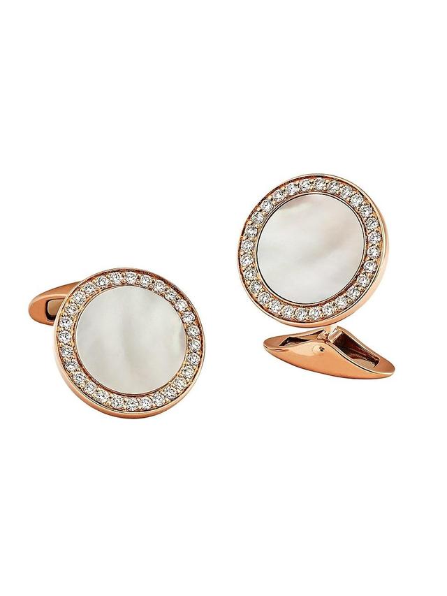 Mens 18K Gold, Diamond & Mother Of Pearl Cufflinks Product Image