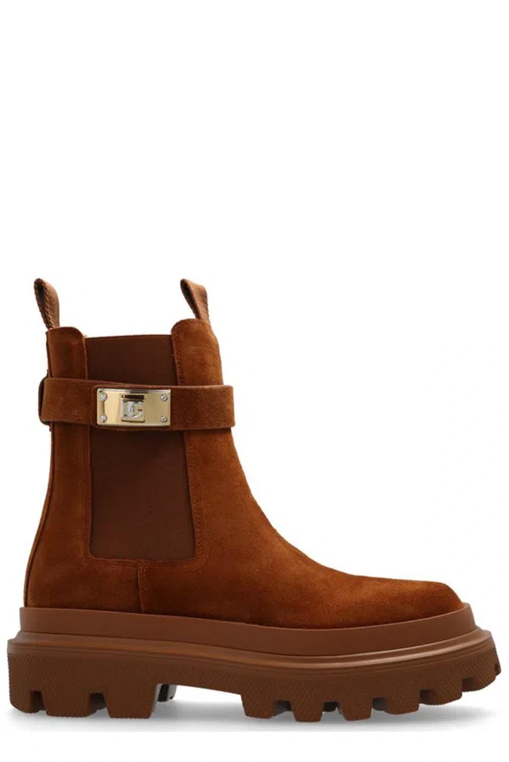 Branded-strap Ankle Boots In Brown product image