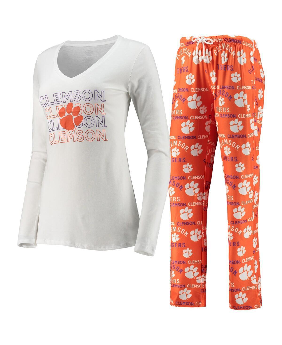 Womens Concepts Sport /White Clemson Tigers Flagship Long Sleeve T-Shirt & Pants Sleep Set Product Image