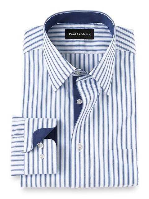 Non-Iron Cotton Stripe Dress Shirt With Contrast Trim - Blue Product Image